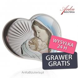 srebrny obrazek madonna z dzieciątkiem w sercu 7,5 cm * 6,5