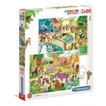 puzzle 2 x 60 el. supercolor. zoo clementoni