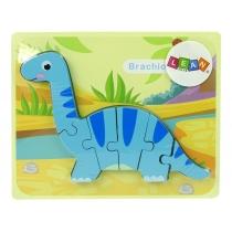 drewniane puzzle dinozaur brachiosaur niebieski leantoys