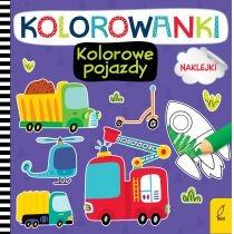 kolorowanki z naklejkami. kolorowe pojazdy