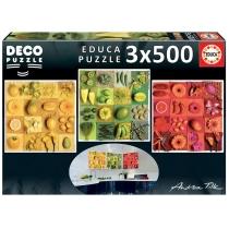 puzzle 3 x 500 el. kwiaty, owoce, warzywa educa