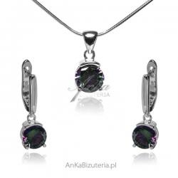 komplet biżuteria srebrna z mystic topaz