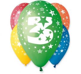 balon z nadrukiem "3" pastel 5 szt 1489